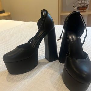 Black platform wedge heels